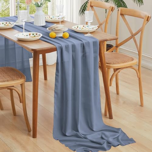 Horbaunal 12 Pack Dusty Blue Chiffon Table Runners 10FT, 29x120 Inches - Image 2