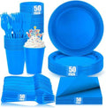 200pcs Disposable Royal Blue Plastic Party Plates and Napkins for Birthday by UseOnceDoneRight