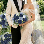 Mixed Navy Blue Artificial Flowers 12 Bundles Silk Floral with Stems - Image 4