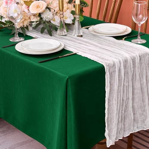 Fitable 2 Pack Hunter Green Faux Linen Tablecloths Rectangle 60x84 Inch - Image 3