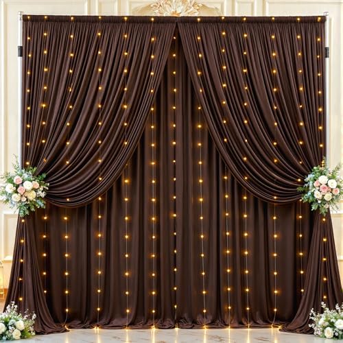 Shillance 20x10ft Brown Backdrop Curtains with Lights Photo Drapes Wrinkle Free Fabric Backdrop Curtain for Wedding Birthday Party Baby Shower Bridal Shower Home Party Background Decorations - Image 4