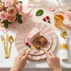 Glowserve Scalloped Plastic Plates Dinnerware Set 175 PCS for 25 Guests - Image 2