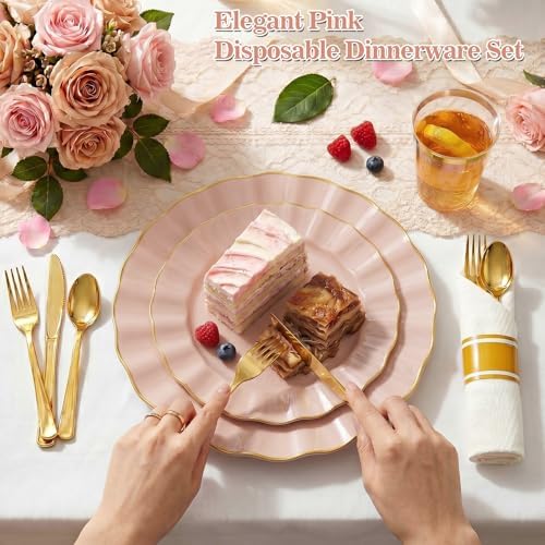Glowserve Scalloped Plastic Plates Dinnerware Set 175 PCS for 25 Guests - Image 2