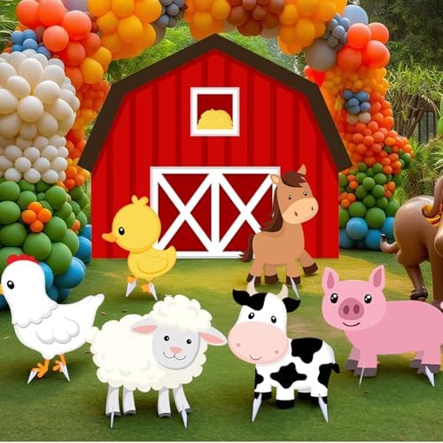7 Pcs Large Farm Animal Cardboard Cutouts 34.3 Inch Farm Animal Birthday Party Decorations Barnyard Birthday Baby Shower Supplies Farmhouse Theme Barn Lawn Classroom Yard Photography Decor - Image 2