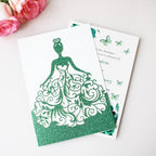 50PCS Personalized Green Glitter Quinceanera Invitations Kit, 5.12 x7.3 inch Laser Cut Hollow Girl Princess Quinceañera Invitations with Envelopes for Sweet 16 birthday Bridal XV Años Invite - Image 3