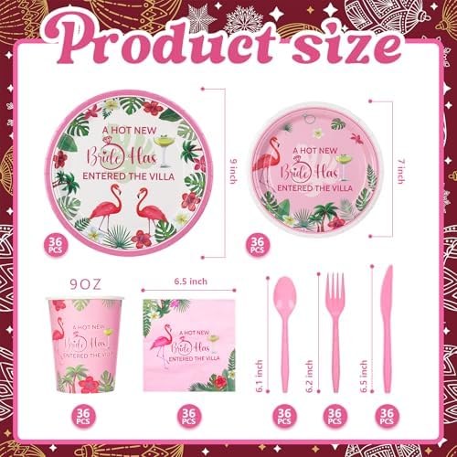 Yungyan 252 Pcs New Bride Bachelorette Party Tableware Set Included Plates Napkins Cups Forks Knives Cutlery for Party Decorations Supplies 36 Guests - Image 2