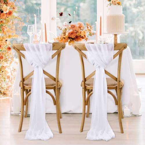 Fanqisi White Chair Sashes 16 Packs 8ft Long Aisle Wedding Chair Back Side Decorations Fabric Sheer Church Tulle Chairs Drapes Bulk - Image 6