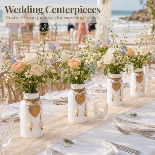 TBWIND Mason Jar Vases for Centerpieces, 12PCS White Glass Flower Vase - Image 4