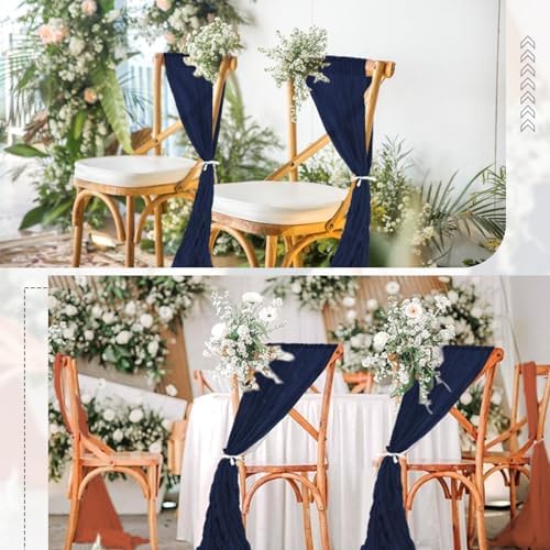50 PCS Cheesecloth Chair Sashes Bows Wedding Aisle Decorations Chair Ribbon Ties Back Sash for Wedding Party Events Banquet Chair Cover Decoration (Navy Blue) - Image 7