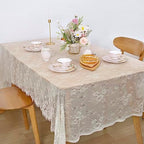 Set of 2 Ivory Lace Tablecloths Rectangle Chic Wedding Embroidered Fabric - Image 4