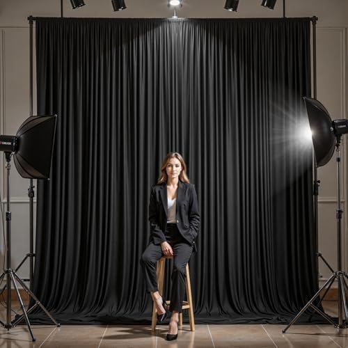 10 Panels Black Backdrop Curtains - Wrinkle Free Fabric Backdrop Curtain for Photoshoot,10ft Wedding Party Photo Backdrop Drapes for Birthday Baby Shower Photography Stage Background Decorations - Image 4