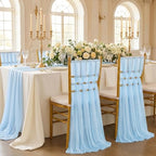 Aisle Chair Sashes Decorations Bulk: 32 Pieces Light Blue Sheer Draping Fabric - 8ft Long Chair Ribbons for Unicorn Party Dinner - Image 6