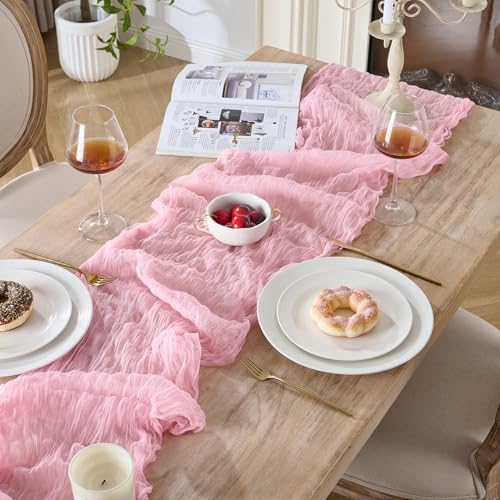 3 Pack Pink Cheesecloth Table Runners, 120 Inch 10Ft Blush Pink Gauze Table Runner for Wedding Birthday Party Baby Shower Decorations - Image 2