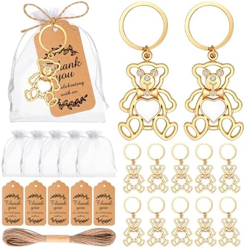 50Pack Bear Keychain Baby Shower Party Favors for Guests Diamond Bear Keychain with Organza Bags Tags for Birthday Wedding Decoration Return Gift Souvenirs by YKLIGTNPARTYFAVORS