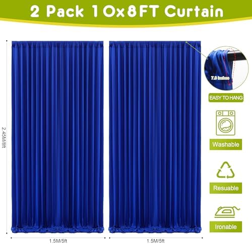 Wokceer Royal Blue Backdrop Curtain Drapes for Parties, 2Pack 10x8FT - Image 2