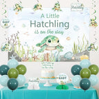 Jollyboom Sea Turtle Baby Shower Decorations, a Little Hatchling Is On The Way Backdrop Banner Cake Topper Sash Balloons Hanging Swirls Ceiling Streamers Table Honeycomb Centerpieces - Image 3