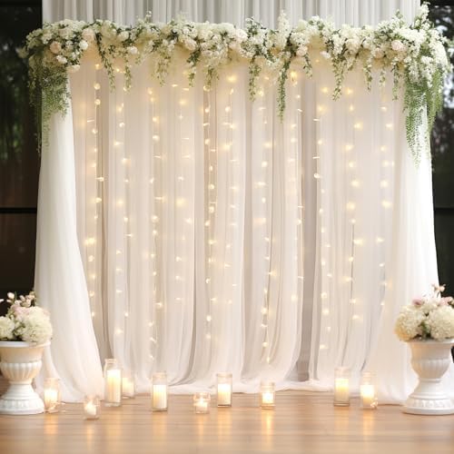 30x10ft White Tulle Backdrop Curtain with Lights String for Parites, Sheer Backdrop Curtains for Wedding Baby Shower Birthday Party Photo Shoot Decorations - Image 3