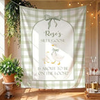 Custom Silly Goose Baby Shower Backdrop Banner, Vintage Green Gingham Gosling Party Decor, Neutral Baby Sprinkle Celebration Tapestry, Personalized Welcome Sign, Goose on the Loose Photo Booth Prop by Unknown