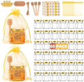 60 Pack Mini Glass Honey Jars Party Favors,1.5 oz Small Hexagon Glass Honey Jars with Dippers,Lids,Gold Bags,Bee Charms,Thank You Cards,Jute,Cute Stickers for Baby Shower Favors,Wedding party gift by GIVAMEIHF