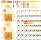 60 Pack Mini Glass Honey Jars Party Favors,1.5 oz Small Hexagon Glass Honey Jars with Dippers,Lids,Gold Bags,Bee Charms,Thank You Cards,Jute,Cute Stickers for Baby Shower Favors,Wedding party gift by GIVAMEIHF