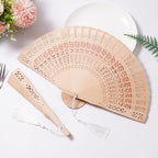 Sepwedd 50 Sets Wooden Hand Fan Baby Shower Party Favors with Organza Bags and Tassels Wooden Folding Fan （Sunflower Pattern） - Image 4