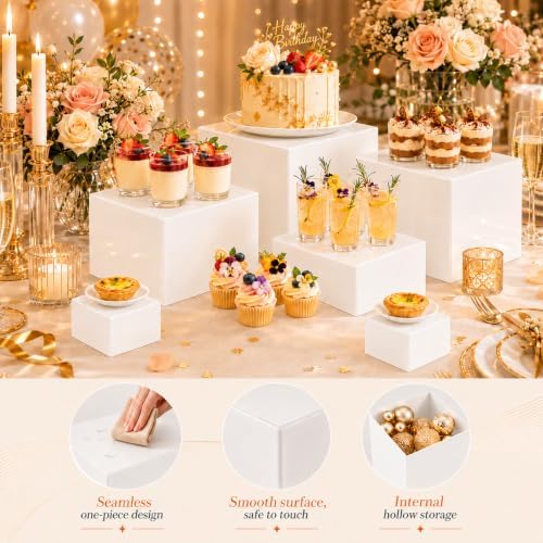6 Pcs Food Risers for Display Party Buffet Riser White(4",4",5",6",7",8") - Image 4