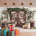 15x10ft Country Wedding Photography Backdrop Floral Rustic Roses Farmhouse Wooden Door Backdrop Pink Flower Birthday Baby Shower Wedding Bridal Party Banner Photo Booth Props Anniversary Background - Image 3