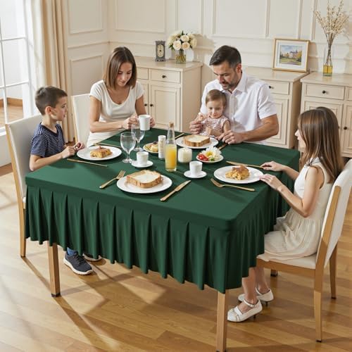 Wish Care Hunter Green Spandex Tablecloths for 54x54 Inch Square Tables, Stretch Fitted Table Clothes with Pleated Ruffle Skirt for 54” Table, Wrinkle Free and Elastic, for Party Kitchen Home Dining - Image 2