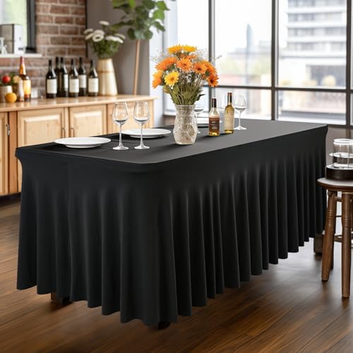 Wish Care 2 Pack Black Spandex Table Cloths - Fitted, Wrinkle Free, 6ft Rectangle Table Cover for Party, Banquet, Wedding & Events - Image 4