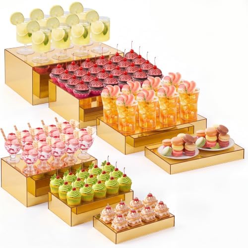 Leinuosen 7 Pcs Large Acrylic Buffet Risers, 6-12" Rectangle, Gold by Leinuosen
