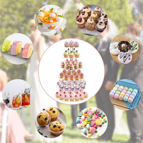 YestBuy Cupcake Stand, 6 Tier Large Cupcake Tower Display, Round Cupcake Holder, Acrylic Dessert Stand, Pastry Display Tree for Party, Wedding, Baby Shower - Image 6