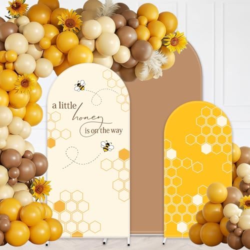 FYSUIMU 3 Pcs Bee Arch Backdrop Covers Baby Shower Honeycomb Stretchy Spandex Arch Stand Fabric Cover for Gender Reveal Wedding Birthday Party Decoration (4ft/5ft/6ft) by FYSUIMU