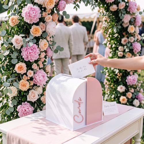Wenqik Arched Acrylic Wedding Card Box with Pink Writable Standee - Image 3