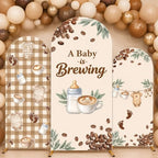 3Pcs A Baby is Brewing Baby Shower Decoration Coffee Themed Arch Backdrop Cover Brown Coffee Bean Theme Backdrop Party Favor for Gender Reveal Welcome Boy Girl Party Supply Decorations 4ft,5ft,6ft by chiazllta