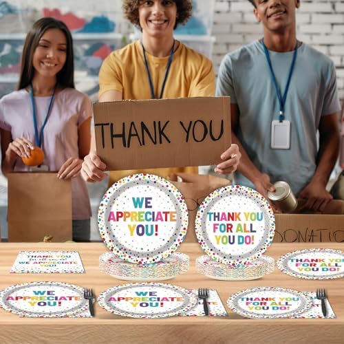 200pcs Thank You Plates Napkins We Appreciate You Paper Tableware Set Employee Appreciation Dinnerware Thank You Party Decoration for Teacher Volunteer Pastor Retirement Party Decor Supplies Serves 50 - Image 6