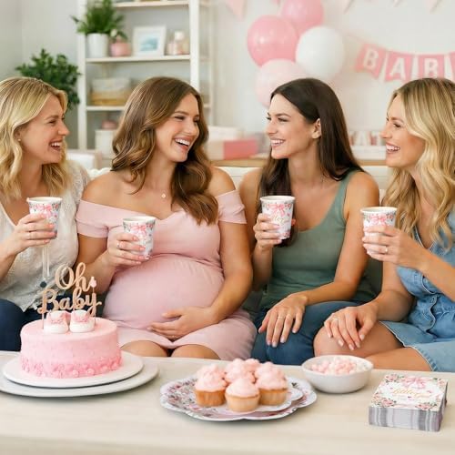 Newtay 250 Pcs a Sweet Little Girl Is on The Way Baby Shower Plates Napkins - Image 6