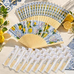 Vercraft 50 Sets Lemon Folding Hand Fans with Organza Bags Bulk, Wedding Favors for 50 Guests, Capri Mediterranean Paper Fans Bulk, Bridal Shower Party Favors Bridesmaid Gifts Summer Outdoor Decor by Vercraft