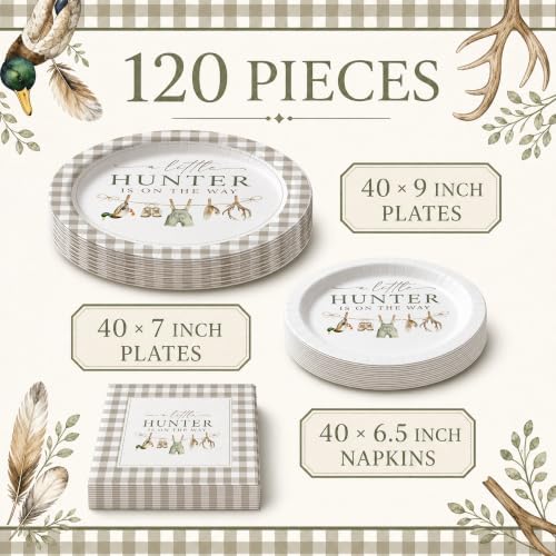 40 Guests Hunting Baby Shower Plates and Napkins Set, Little Hunter - Image 3