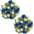 NUPTIO Flower Candle Rings for Centerpieces: 13.4 Inch Rose Wreath for Wedding Party Christmas - Royal Blue & White Wreaths for Spring Summer Front Door Porch Table Decor 2 Pcs by Nuptio