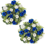 NUPTIO Flower Candle Rings for Centerpieces: 13.4 Inch Rose Wreath for Wedding Party Christmas - Royal Blue & White Wreaths for Spring Summer Front Door Porch Table Decor 2 Pcs by Nuptio