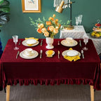 GLORY SEASON Velvet Tablecloth Luxurious Solid Rectangle Table Cloth,Oblong Retro Farmhouse Ruffle Tablecloths Washable Table Cover for Party Wedding Baby Shower Kitchen Dinning Tabletop Decoration - Image 2
