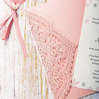 5.12 x7.28 inch 50PCS Pink Blank Laser Cut Hollow Lace Wedding Invitations with Envelopes & Pearl Bowknot Quinceanera Invitation Cards for Wedding Invite - Image 6