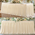 Partisky Ivory Polyester Table Skirt for Rectangle Tables 17ft, Wrinkle Resistant Pleated Ruffle Table Cloth for Banquet Wedding Trade Baby Shower Display Gift Dining Table by Partisky