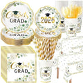 Funnymoom 452 Pcs Class of 2026 Sage Green Graduation Decoration Party Supply for 50, Green Gold Eucalyptus Congrats Grad Paper Plates Napkins Cup Tablecloth Cutlery for Freshly Graduated Decoration by Funnymoom