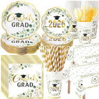 Funnymoom 452 Pcs Class of 2026 Sage Green Graduation Decoration Party Supply for 50, Green Gold Eucalyptus Congrats Grad Paper Plates Napkins Cup Tablecloth Cutlery for Freshly Graduated Decoration by Funnymoom