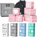 Pink Baby Monthly Milestone Blocks with Bag. Baby Age Blocks for Girl or Boy Baby Photo Props and Baby Shower. Month Baby Milestone Blocks with Grammatically Correct Month and Year by ParkwayHome