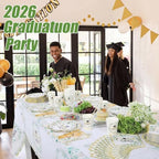 Funnymoom 452 Pcs Class of 2026 Sage Green Graduation Decoration Party Supply for 50, Green Gold Eucalyptus Congrats Grad Paper Plates Napkins Cup Tablecloth Cutlery for Freshly Graduated Decoration - Image 5