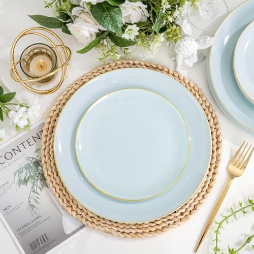 PULOTE 100PCS Sage Green Plastic Plates - Disposable Sage Green Include 50 Dinner / 50 Dessert Plates for Party, Wedding&Easter - Image 3