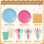 Zhehao 175 Pcs Candy Colors Party Plates Cups Napkins Set - Image 3
