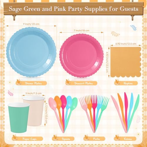 Zhehao 175 Pcs Candy Colors Party Plates Cups Napkins Set - Image 3